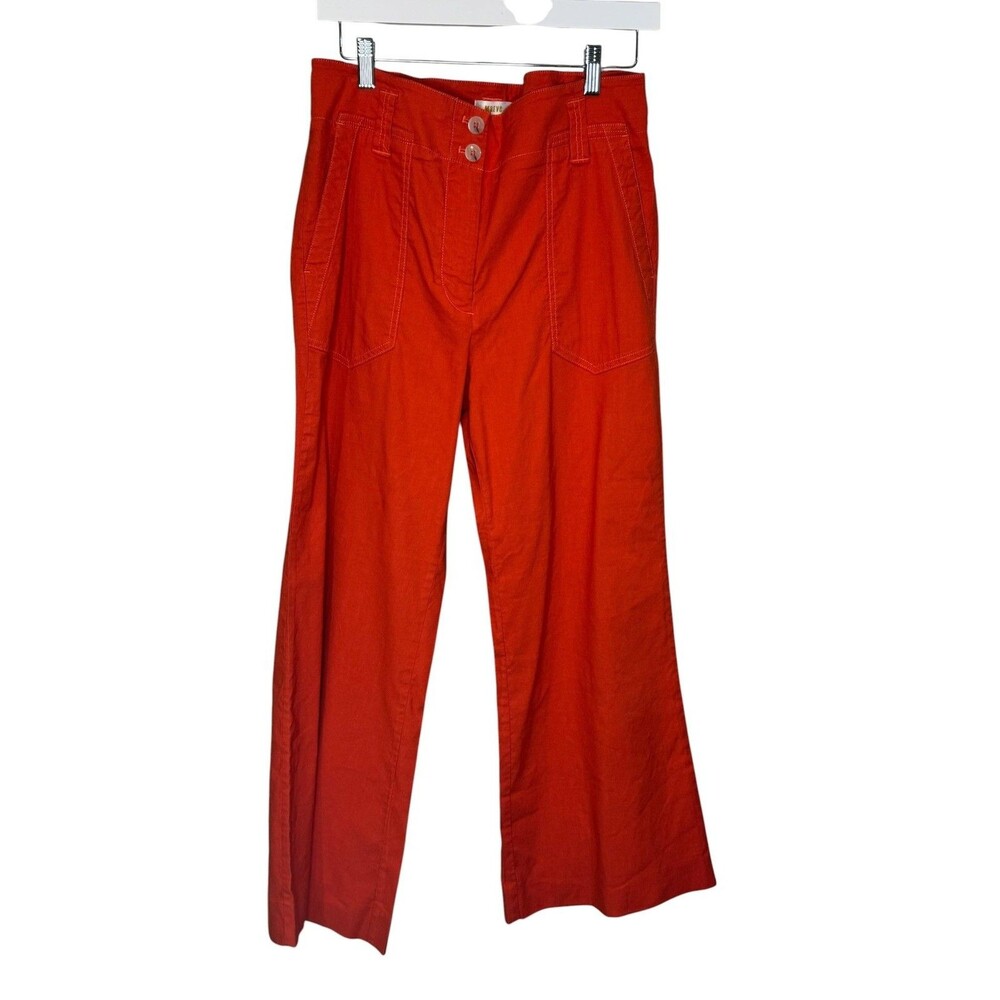 Maeve Colette Anthropologie Pants 10 Orange Linen Blend Wide Leg High Rise - Picture 2 of 11